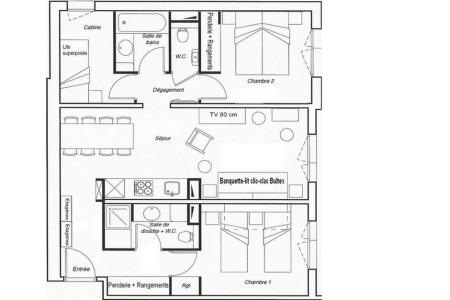 Rent in ski resort 3 room apartment 8 people (124) - Résidence Aconit - Les Menuires - Plan