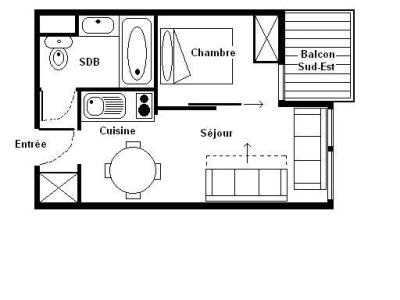 Rent in ski resort 2 room apartment 4 people (303) - Résidence le Median - Les Menuires - Plan