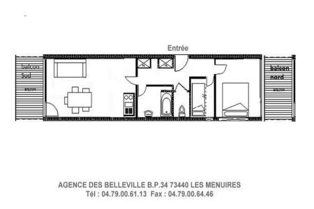 Wynajem na narty Apartament 2 pokojowy 4 osób (214) - Résidence les Charmettes - Les Menuires - Plan