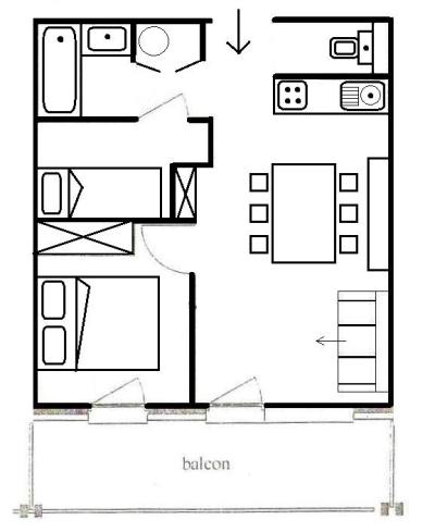 Wynajem na narty Apartament 2 pokojowy kabina 6 osób (302) - Résidence les Côtes d'Or - Les Menuires - Plan