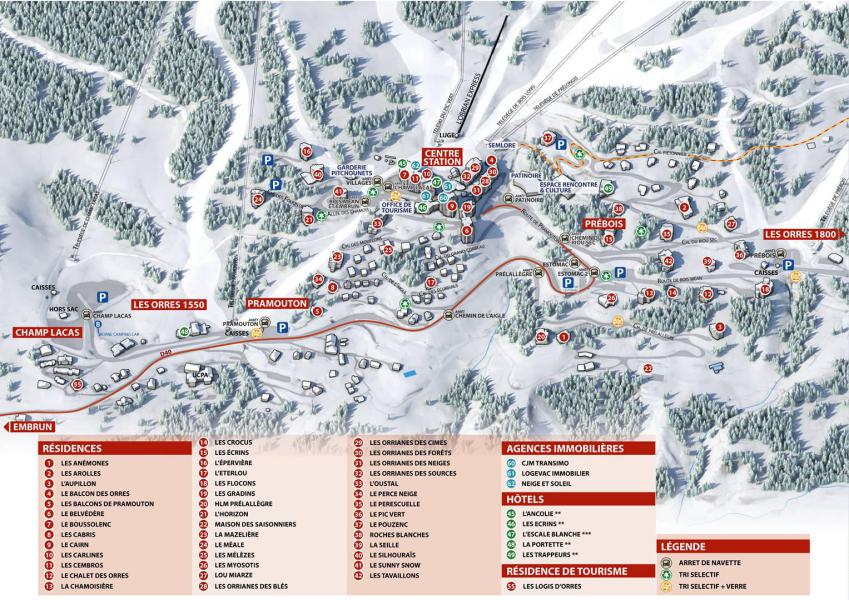 Ski verhuur Résidence les Ecrins - Les Orres - Kaart