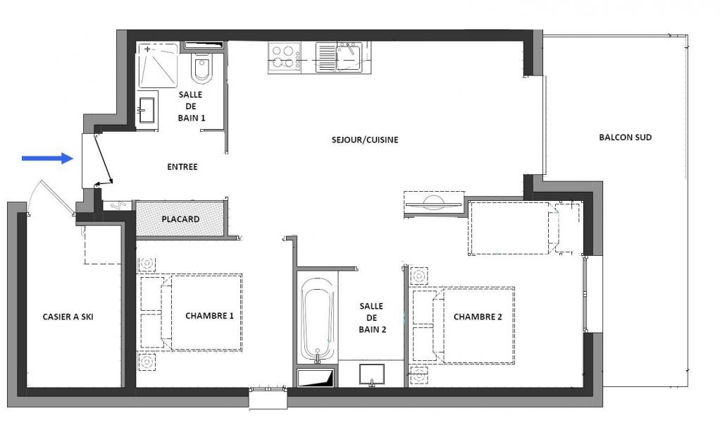 Rent in ski resort 3 room apartment 6 people (01) - Chalet Jorasse 1 D - Les Saisies - Plan