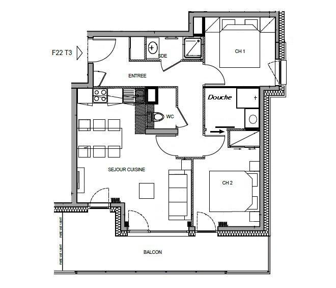Skiverleih 3-Zimmer-Appartment für 6 Personen (F22) - Les Chalets des Cimes - Les Saisies - Plan