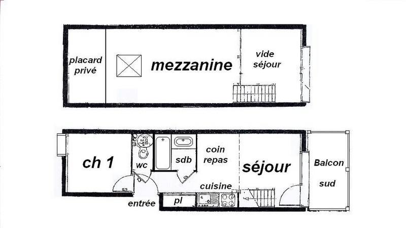 Wynajem na narty Apartament 2 pokojowy z antresolą 6 osób (041) - Résidence le Byblos - Les Saisies - Plan