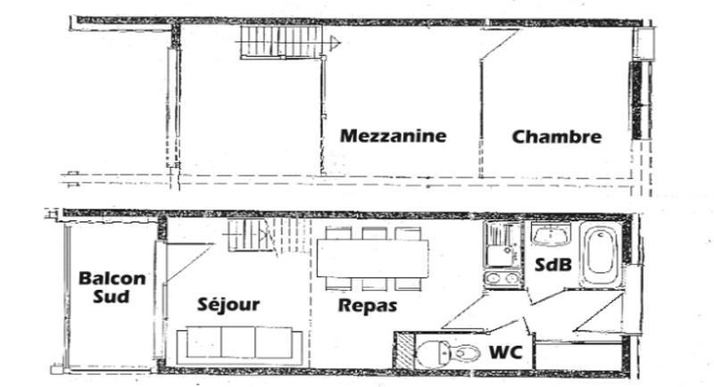 Skiverleih Wohnung 2 Mezzanine Zimmer 6 Leute (320) - Résidence le Village 3 - Les Saisies - Plan