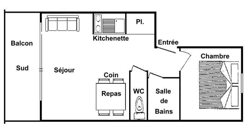 Rent in ski resort 2 room apartment 4 people (311) - Résidence le Village 3 - Les Saisies - Plan