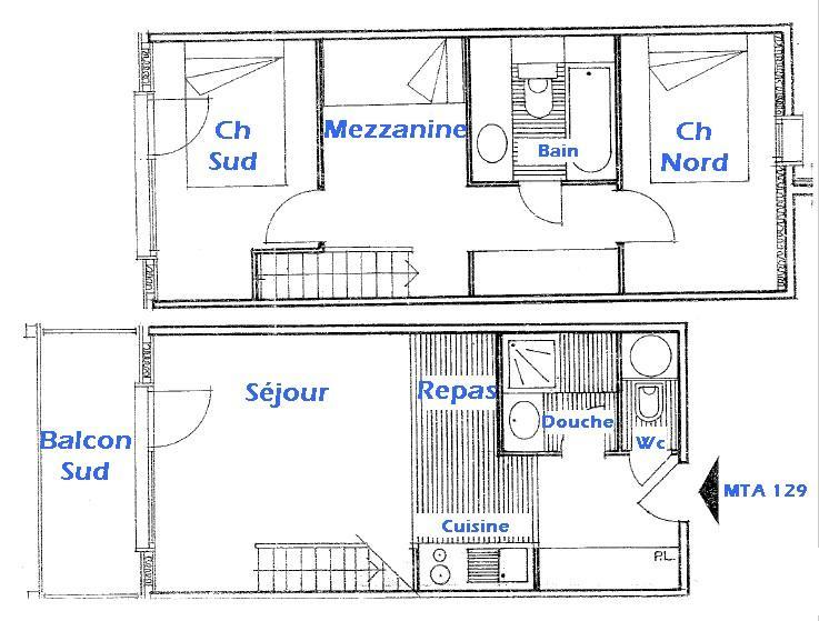 Alquiler al esquí Apartamento 3 piezas mezzanine para 8 personas (129) - Résidence Mont Blanc A - Les Saisies - Plano