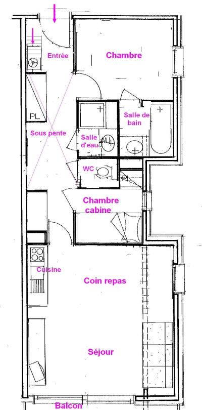 Ski verhuur Appartement 3 kabine kamers 6 personen (615) - Chalet Cristal 6 - Les Saisies