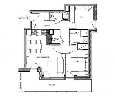Wynajem na narty Apartament 3 pokojowy 6 osób (F22) - Les Chalets des Cimes - Les Saisies - Plan
