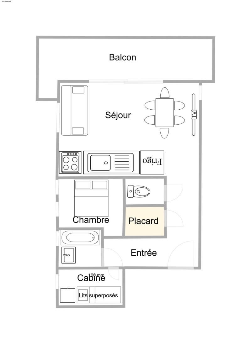 Rent in ski resort 2 room apartment cabin 6 people (B5) - Résidence Alpages du Mottaret B - Méribel-Mottaret - Plan