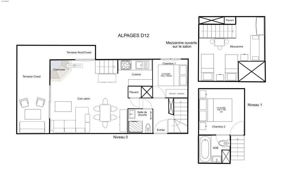 Wynajem na narty Apartament duplex 3 pokojowy 7 osób (D12) - Résidence Alpages du Mottaret D - Méribel-Mottaret - Plan