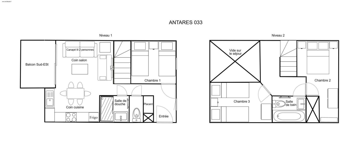 Alquiler al esquí Apartamento dúplex 4 piezas 6 personas (033) - Résidence Antarès - Méribel-Mottaret - Plano