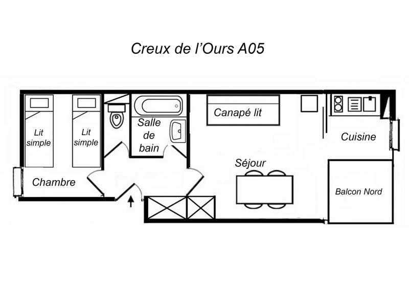 Skiverleih 2-Zimmer-Appartment für 4 Personen (A05) - Résidence Creux de l'Ours Rouge - Méribel-Mottaret
