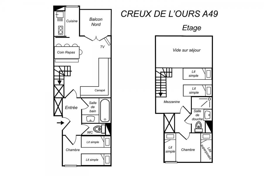 Location au ski Appartement duplex 3 pièces 6 personnes (A49) - Résidence Creux de l'Ours Rouge - Méribel-Mottaret