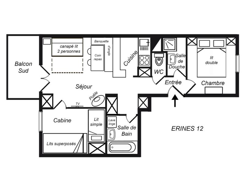 Location au ski Appartement 3 pièces cabine 6 personnes (012) - Résidence Erines - Méribel-Mottaret