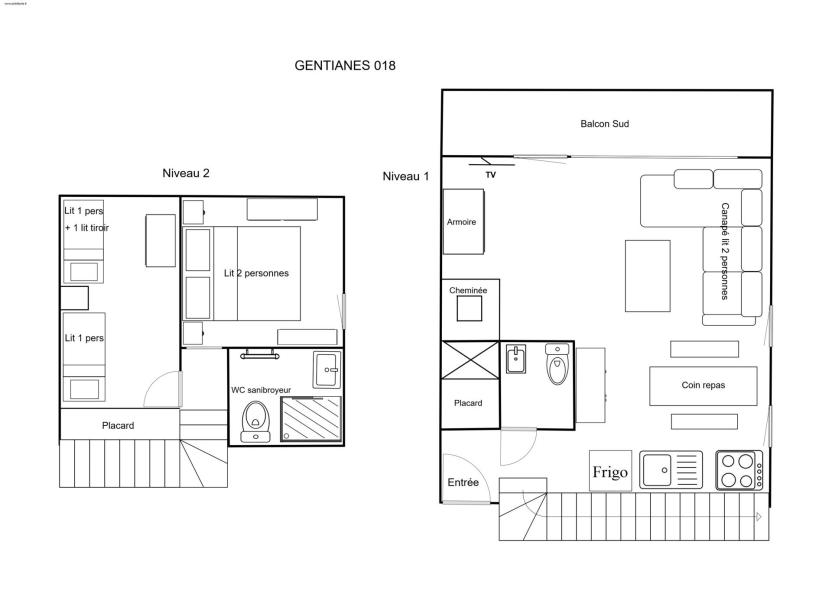 Alquiler al esquí Apartamento 3 piezas para 7 personas (018) - Résidence Gentianes - Méribel-Mottaret - Plano