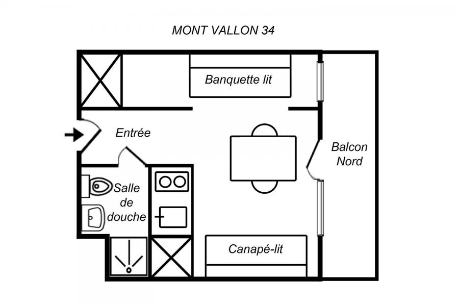 Location au ski Studio 3 personnes (034) - Résidence Mont Vallon - Méribel-Mottaret - Plan