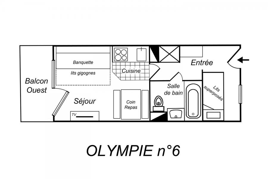 Location au ski Studio cabine 4 personnes (006) - Résidence Olympie I - Méribel-Mottaret - Plan