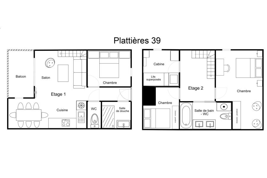 Wynajem na narty Apartament duplex 5 pokojowy 8 osób (039) - Résidence Plattières - Méribel-Mottaret - Plan