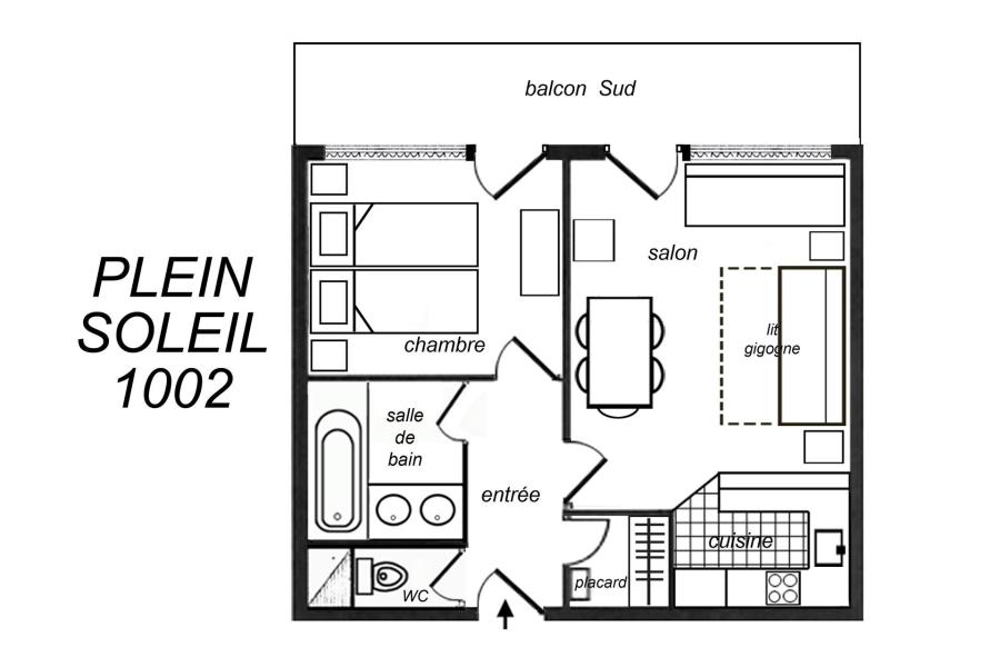 Rent in ski resort 2 room apartment 5 people (1002) - Résidence Plein Soleil - Méribel-Mottaret