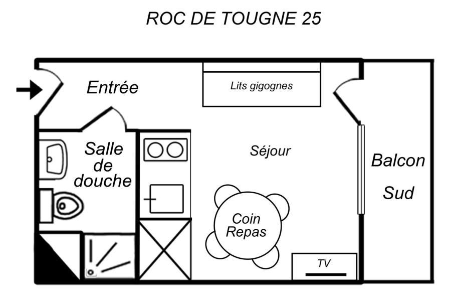 Location au ski Studio 2 personnes (025) - Résidence Roc de Tougne - Méribel-Mottaret - Plan