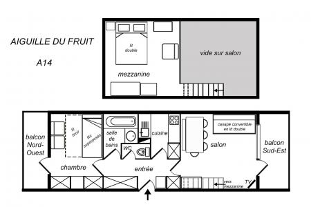 Location au ski Appartement 2 pièces mezzanine 6 personnes (014) - Résidence Aiguille du Fruit - Méribel-Mottaret - Plan