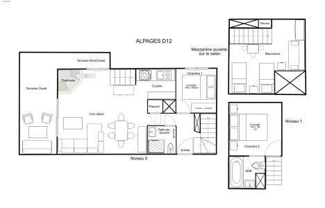 Wynajem na narty Apartament duplex 3 pokojowy 7 osób (D12) - Résidence Alpages du Mottaret D - Méribel-Mottaret - Plan