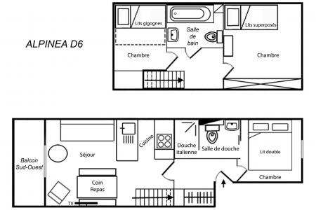 Location au ski Appartement duplex 4 pièces cabine 5 personnes (ALPD06) - Résidence Alpinéa - Méribel-Mottaret - Plan