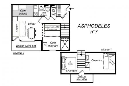 Location au ski Appartement duplex 3 pièces 7 personnes (007) - Résidence Asphodèles - Méribel-Mottaret - Plan