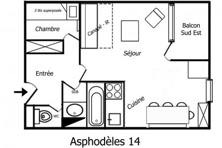 Location au ski Appartement 2 pièces 4 personnes (14) - Résidence Asphodèles - Méribel-Mottaret - Plan