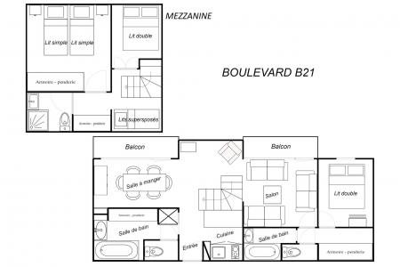 Location au ski Appartement duplex 4 pièces cabine 8 personnes (B21) - Résidence Boulevard - Méribel-Mottaret - Plan