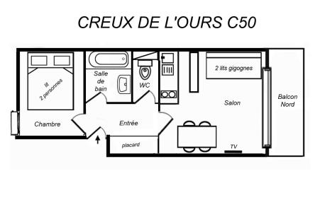 Rent in ski resort 2 room apartment 4 people (50) - Résidence Creux de l'Ours Bleu - Méribel-Mottaret