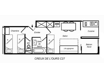 Аренда на лыжном курорте Апартаменты 2 комнат 5 чел. (C27) - Résidence Creux de l'Ours Bleu - Méribel-Mottaret - план