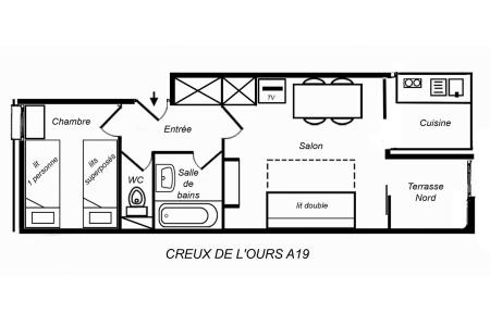 Location au ski Appartement 2 pièces 4 personnes (A16) - Résidence Creux de l'Ours Rouge - Méribel-Mottaret