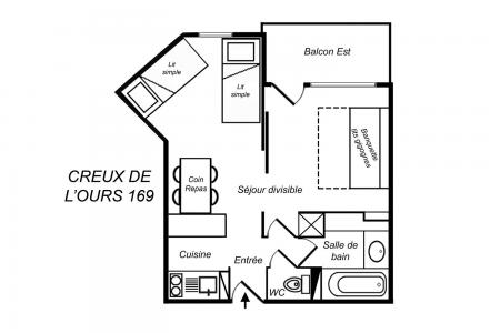 Аренда на лыжном курорте Квартира студия для 4 чел. (169) - Résidence Creux de l'Ours Vert - Méribel-Mottaret