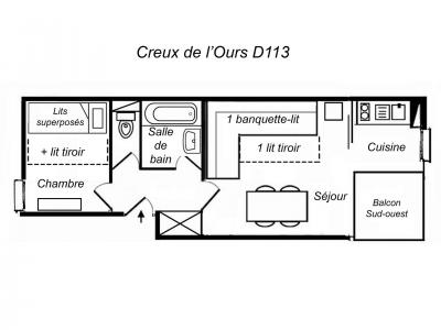 Rent in ski resort 2 room apartment 4 people (D113) - Résidence Creux de l'Ours Vert - Méribel-Mottaret - Plan