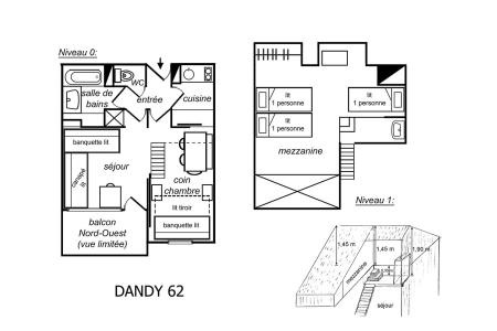 Location au ski Appartement 2 pièces mezzanine 5 personnes (062) - Résidence Dandy - Méribel-Mottaret - Plan