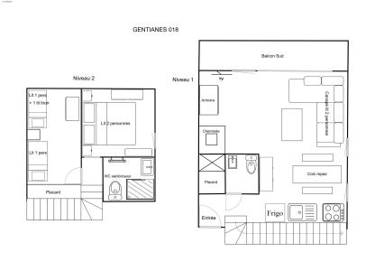 Rent in ski resort 3 room apartment 7 people (018) - Résidence Gentianes - Méribel-Mottaret - Plan