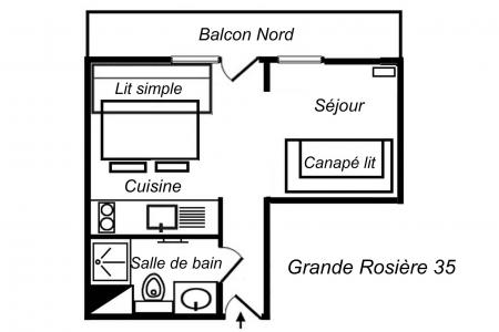 Location au ski Studio divisible 3 personnes (35) - Résidence Grande Rosière - Méribel-Mottaret - Plan