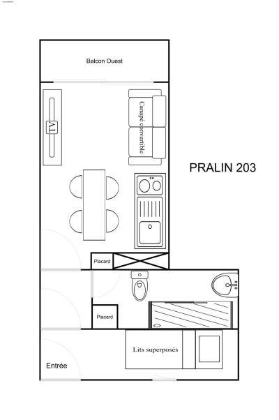 Rent in ski resort Studio sleeping corner 4 people (203) - Résidence le Pralin - Méribel-Mottaret