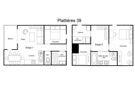 Аренда на лыжном курорте Апартаменты дуплекс 5 комнат 8 чел. (039) - Résidence Plattières - Méribel-Mottaret - план