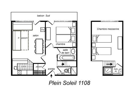 Skiverleih 2 Zimmer Maisonettewohnung für 6 Personen (1108) - Résidence Plein Soleil - Méribel-Mottaret