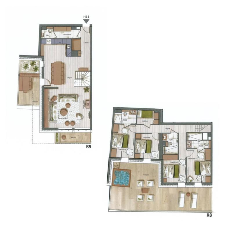 Skiverleih 5-Zimmer-Maisonette-Wohnung für 8-10 Personen (H11) - Falcon - Méribel - Plan