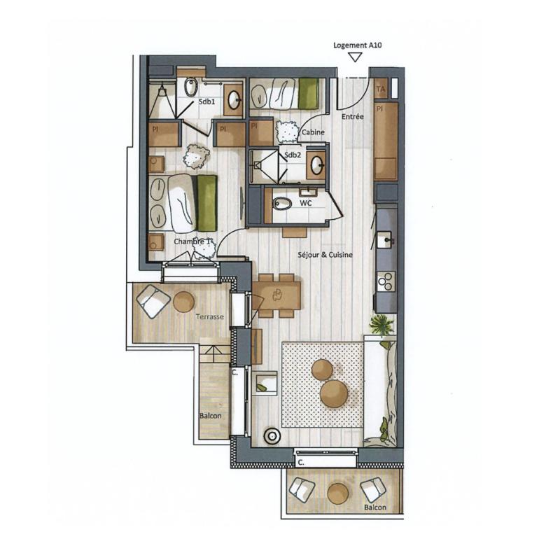 Skiverleih Wohnung 2 Zimmer Kabine 2-4 Personen (A10) - Falcon - Méribel - Plan