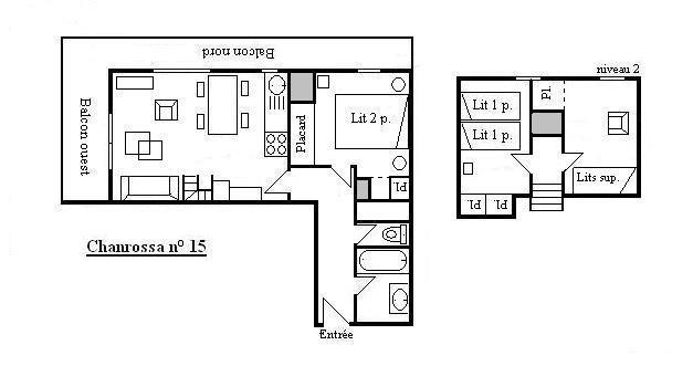 Location au ski Appartement duplex 4 pièces 6 personnes (15) - La Résidence Chanrossa - Méribel - Plan