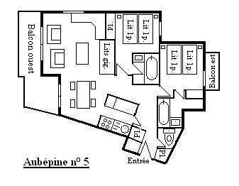 Rent in ski resort 3 room apartment 6 people (05) - Résidence Aubépine - Méribel - Plan