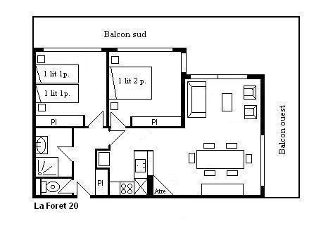 Location au ski Appartement 3 pièces 6 personnes (20) - Résidence la Forêt - Méribel - Plan