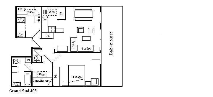 Wynajem na narty Apartament 3 pokojowy kabina 6 osób (405) - Résidence le Grand-Sud - Méribel