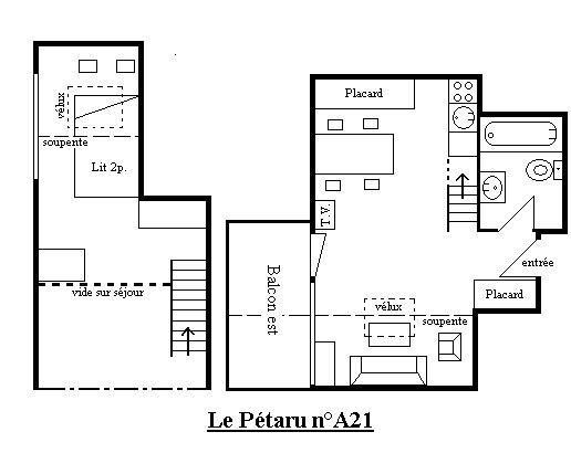 Location au ski Studio mezzanine 4 personnes (A21) - Résidence le Pétaru - Méribel - Plan