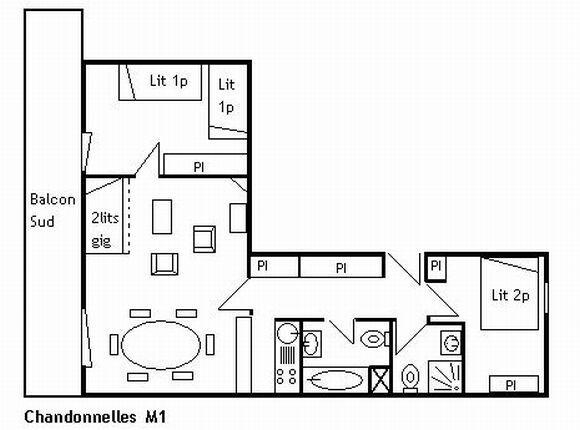 Location au ski Appartement 3 pièces 6 personnes (M1) - Résidence les Chandonnelles I - Méribel - Plan